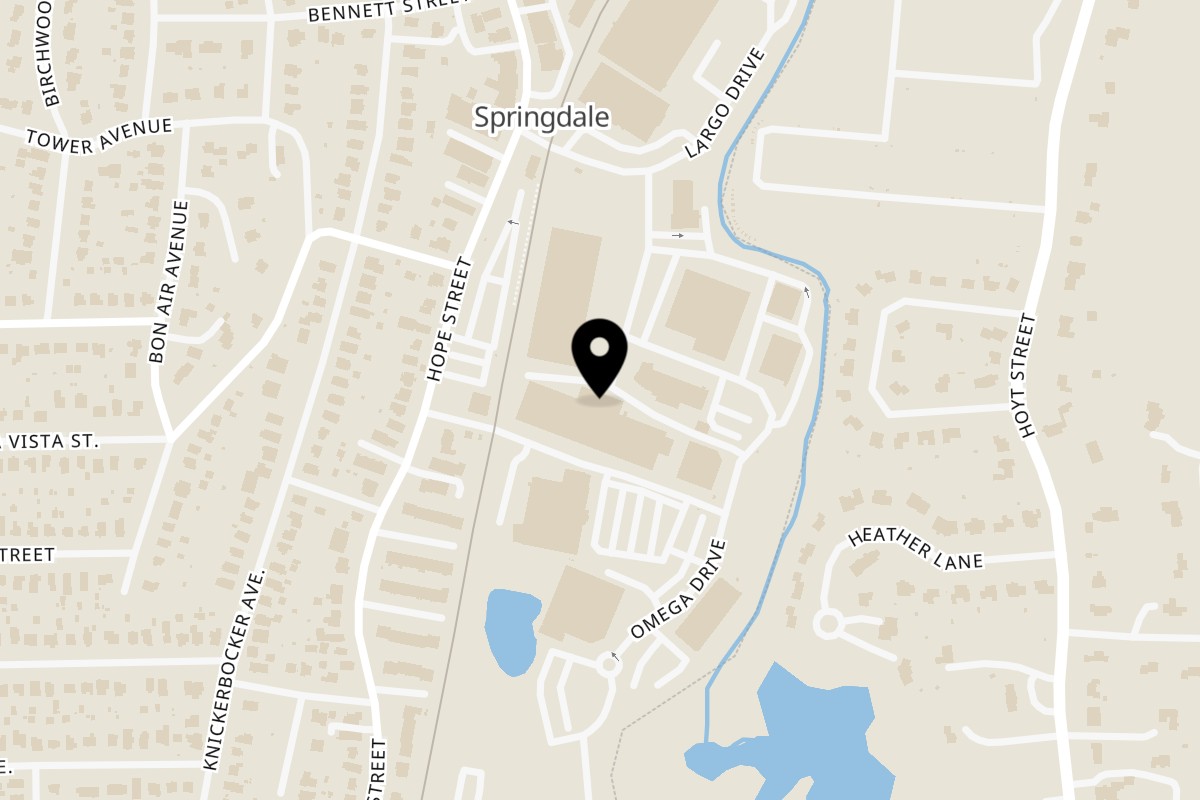 Map showing the location of EB222 Cafe & Catering on 4 Largo Dr in Stamford